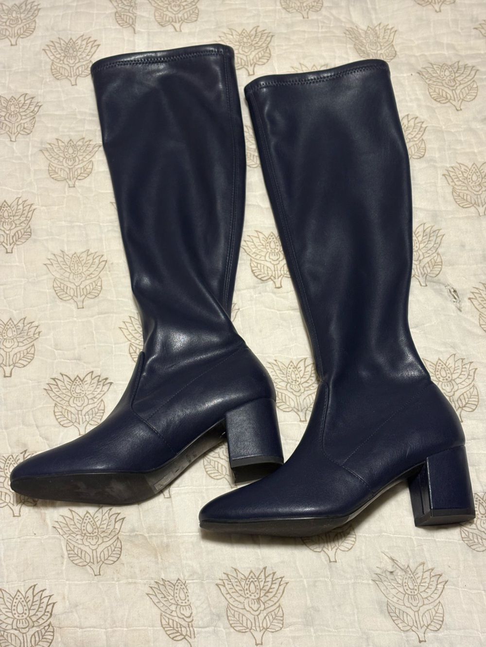 Stuart Weitzman Navy Knee-High Block Heel Boots